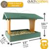 imageDutchCrafters Plastic Poly Covered Roof Hanging Fly Through Bird Feeder Open Side Platform Seed Tray for Outside Outdoor Garden  Amish American Made in USA Tudor Brown ampamp WeatherwoodTurf Green  Cedar