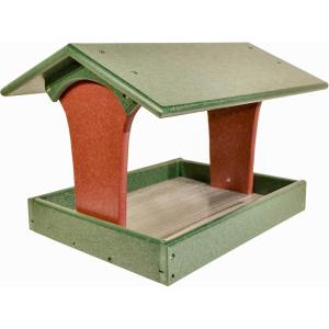 imageDutchCrafters Fly by Plastic Poly Post Mount Bird Feeder with Covered Roof for Wild Birds  Durable All Weather Birdfeeder Tray for Outdoors Tudor Brown ampamp Weathered WoodTurf Green  Cherry Wood