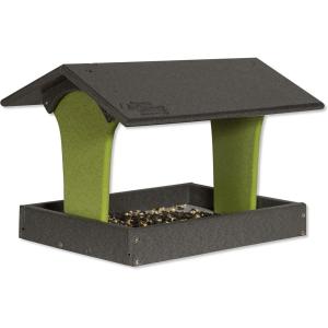 imageDutchCrafters Fly by Plastic Poly Post Mount Bird Feeder with Covered Roof for Wild Birds  Durable All Weather Birdfeeder Tray for Outdoors Tudor Brown ampamp Weathered WoodGray  Lime