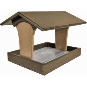 imageDutchCrafters Fly by Plastic Poly Post Mount Bird Feeder with Covered Roof for Wild Birds  Durable All Weather Birdfeeder Tray for Outdoors Tudor Brown ampamp Weathered WoodTudor Brown  Weathered Wood