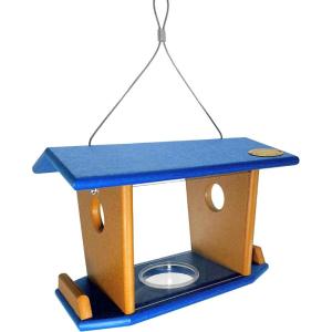 imageDutchCrafters Hanging Bluebird Mealworm Bird Feeder with Easy Open Roof ampamp Removable Clear Acrylic Sides  Amish Made in USA Blue ampamp Bright Cedar