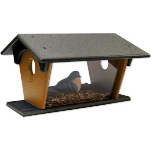imageDutchCrafters Large Plastic Poly Double Entry Post Mount Bluebird Feeder for Mealworms with Removable Clear Acrylic Sides AllSeason Mealworm Feeder for Wild Songbirds  Made in USA Gray ampamp BlueBlack  Cedar