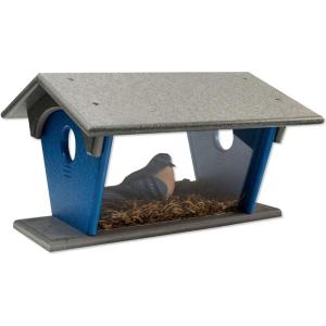 imageDutchCrafters Large Plastic Poly Double Entry Post Mount Bluebird Feeder for Mealworms with Removable Clear Acrylic Sides AllSeason Mealworm Feeder for Wild Songbirds  Made in USA Gray ampamp BlueGray  Blue