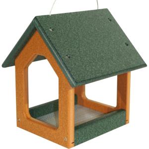 imageDutchCrafters Mini Modern FlyThrough Hanging Bird Feeder with Covered Roof ampamp Aluminum Mesh Seed Tray Plastic Poly  Amish Made in USA Cedar ampamp Weathered WoodTurf Green  Cedar