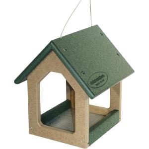 imageDutchCrafters Mini Modern FlyThrough Hanging Bird Feeder with Covered Roof ampamp Aluminum Mesh Seed Tray Plastic Poly  Amish Made in USA Cedar ampamp Weathered WoodTurf Green  Weathered Wood