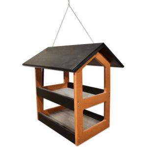 imageDutchCrafters Modern FlyThrough Double Decker Covered Hanging Hopper Bird Feeder with Screen Floor  Amish Made in USA Tudor Brown ampamp WeatherwoodBlack  Bright Cedar