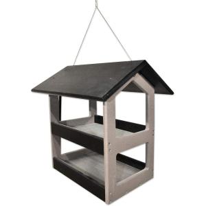 imageDutchCrafters Modern FlyThrough Double Decker Covered Hanging Hopper Bird Feeder with Screen Floor  Amish Made in USA Tudor Brown ampamp WeatherwoodBlack  Light Gray