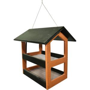 imageDutchCrafters Modern FlyThrough Double Decker Covered Hanging Hopper Bird Feeder with Screen Floor  Amish Made in USA Tudor Brown ampamp WeatherwoodTurf Green  Bright Cedar