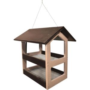 imageDutchCrafters Modern FlyThrough Double Decker Covered Hanging Hopper Bird Feeder with Screen Floor  Amish Made in USA Tudor Brown ampamp WeatherwoodTudor Brown  Weatherwood