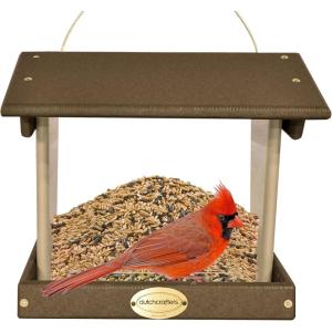 imageDutchCrafters Plastic Hanging Hopper Bird Feeder Small Bird Feeders for Outdoors Suitable for Food Seed Mealworm Small Turf Green ampamp CedarMilwaukee Brown  Weatherwood