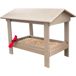 imageDutchCrafters Plastic Poly Covered Platform Ground Bird Feeder with Removable Seed Tray Durable Standing Bird Feeders for Outdoors  Amish Made in USA Weatherwood ampamp Turf GreenWeatherwood