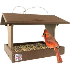 imageDutchCrafters Plastic Poly Covered Roof Hanging Fly Through Bird Feeder Open Side Platform Seed Tray for Outside Outdoor Garden  Amish American Made in USA Tudor Brown ampamp WeatherwoodTudor Brown  Weatherwood