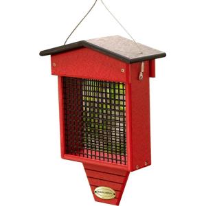 imageDutchCrafters Plastic Poly Large Hanging Suet Bird Feeder with Tail Prop and Removable Roof Holds 2 LB Suet Cake  Amish Made in America Black ampamp RedBlack  Red