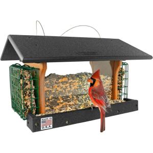 imageDutchCrafters Poly Hanging Large Hopper Bird Feeder with Two Suet Cake Holder Cages Durable Long Lasting Outdoor Bird Feeder  Amish American Made in USA Black ampamp CedarHanging  Black  Cedar