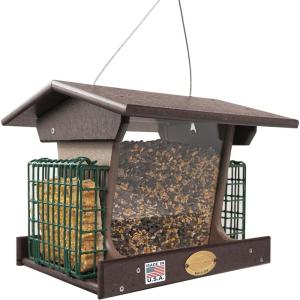 imageDutchCrafters Poly Hopper Bird Feeder with Suet Holder Large Bird Feeder for Outdoors Hanging  Amish American Made Milwaukee Brown ampamp WeatherwoodMilwaukee Brown  Weatherwood