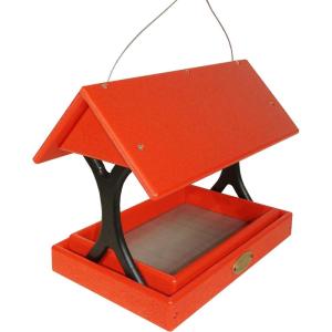 imageDutchCrafters Poly Plastic Fly Through Bird Feeder with Removable Tray Covered FlyThru Mesh Tray Wild Bird Feeder  Amish Made in USA Bright Red ampamp BlackBright Red  Black