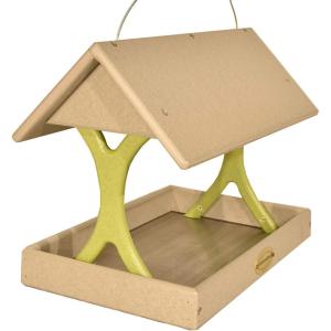 imageDutchCrafters Poly Plastic Hanging Fly Through Bird Feeder Covered FlyThru Mesh Tray Wild Bird Feeder  Amish Made in USA Hanging Turf Green ampamp Weathered WoodLight Gray  Lime
