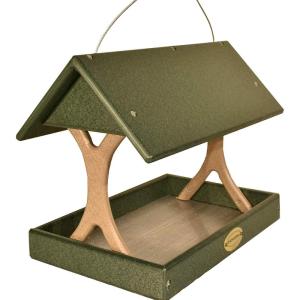 imageDutchCrafters Poly Plastic Hanging Fly Through Bird Feeder Covered FlyThru Mesh Tray Wild Bird Feeder  Amish Made in USA Hanging Turf Green ampamp Weathered WoodTurf Green  Weathered Wood