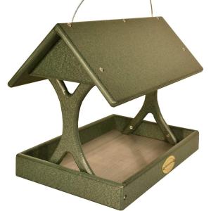 imageDutchCrafters Poly Plastic Hanging Fly Through Bird Feeder Covered FlyThru Mesh Tray Wild Bird Feeder  Amish Made in USA Hanging Turf Green ampamp Weathered WoodTurf Green  Turf Green