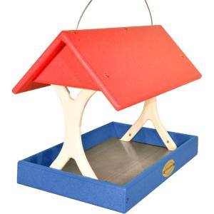 imageDutchCrafters Poly Plastic Hanging Fly Through Bird Feeder Covered FlyThru Mesh Tray Wild Bird Feeder  Amish Made in USA Hanging Turf Green ampamp Weathered WoodPatriotic