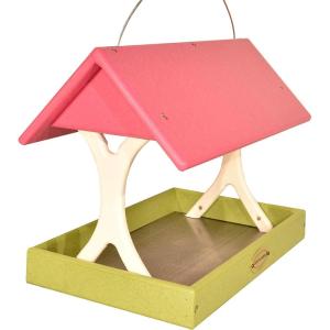imageDutchCrafters Poly Plastic Hanging Fly Through Bird Feeder Covered FlyThru Mesh Tray Wild Bird Feeder  Amish Made in USA Hanging Turf Green ampamp Weathered WoodPink  White  Lime
