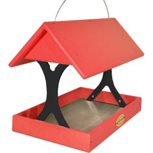 imageDutchCrafters Poly Plastic Hanging Fly Through Bird Feeder Covered FlyThru Mesh Tray Wild Bird Feeder  Amish Made in USA Hanging Turf Green ampamp Weathered WoodRed  Black