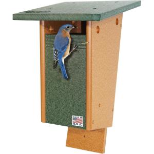 imageDutchCrafters Poly Plastic Post Mount Bluebird House with Ventilation Easy Cleaning Viewing Door Outdoor Weatherproof Birdhouse Blue Bird Nesting Box Turf Green ampamp Cedar One SizeTurf Green  Cedar