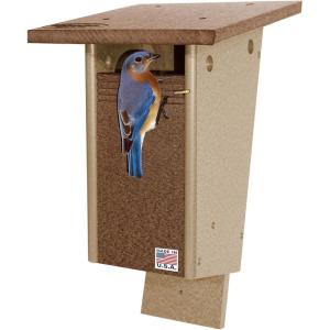 imageDutchCrafters Poly Plastic Post Mount Bluebird House with Ventilation Easy Cleaning Viewing Door Outdoor Weatherproof Birdhouse Blue Bird Nesting Box Turf Green ampamp Cedar One SizeBrown  Weatherwood