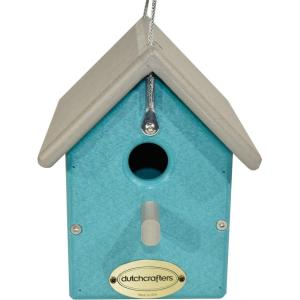 imageDutchCrafters Small Plastic Poly Hanging Bird House with Perch and Detachable Roof Outdoor Nesting Box for Wild Birds  Amish Made in USA Light Gray ampamp Aruba BlueLight Gray  Aruba Blue