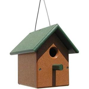 imageDutchCrafters Small Plastic Poly Hanging Bird House with Perch and Detachable Roof Outdoor Nesting Box for Wild Birds  Amish Made in USA Light Gray ampamp Aruba BlueTurf Green  Cedar