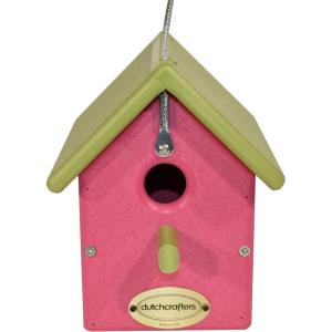 imageDutchCrafters Small Plastic Poly Hanging Bird House with Perch and Detachable Roof Outdoor Nesting Box for Wild Birds  Amish Made in USA Light Gray ampamp Aruba BlueLime Green  Pink