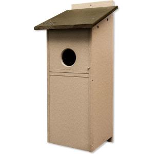 imageFlicker Woodpecker Post Mount Poly Bird House Box Turf Green ampamp CedarTudor Brown  Weathered Wood