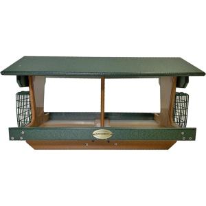 imageDutchCrafters Large Poly Plastic Bird Feeders for Outdoors with Two Suet Cages Outdoor Bird Feeder for Wild Birds Holds 2 Suet Cakes and Seed  USA Amish Made Turf Green ampamp CedarTurf Green  Cedar