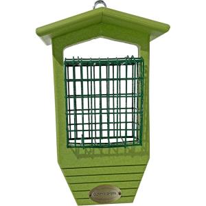 imageDutchCrafters Plastic Poly Hanging Bird Feeders for Outdoors with Suet Cake Holder for Woodpeckers Suet Bird Feeders for Outside Wild Birds with Groove and Tail Prop Turf GreenLime Green