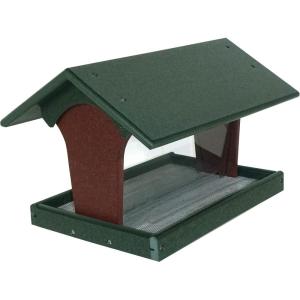 imageDutchCrafters Plastic Poly Hopper Bird Feeder Post Mount Large Capacity Silo Bird Feeder AllWeather Feeding Station for Outdoors  Amish Made in USA Turf Green ampamp Cherry WoodTurf Green  Cherrywood