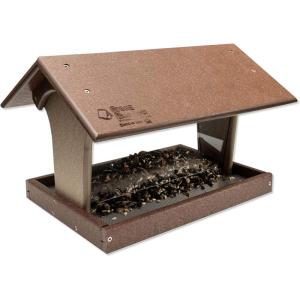 imageDutchCrafters Plastic Poly Hopper Bird Feeder Post Mount Large Capacity Silo Bird Feeder AllWeather Feeding Station for Outdoors  Amish Made in USA Turf Green ampamp Cherry WoodTudor Brown  Weathered Wood