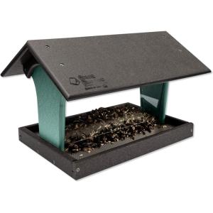 imageDutchCrafters Plastic Poly Hopper Bird Feeder Post Mount Large Capacity Silo Bird Feeder AllWeather Feeding Station for Outdoors  Amish Made in USA Turf Green ampamp Cherry WoodBlack  Aruba Blue