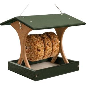 imageDutchCrafters Plastic Poly Large Bird Feeder with Horizontal Suet Cake Log Cylinder Holder Seed Block Feeder for Wild Birds  Made in America Turf Green ampamp CedarTurf Green  Cedar