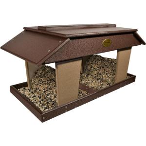 imageDutchCrafters Poly Post Mount Extra Large Double Hopper Bird Feeder Outdoor Wild Bird Feeder for Outside USA Amish Made Turf Green ampamp WeatherwoodBrown  Weatherwood