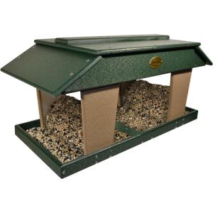 imageDutchCrafters Poly Post Mount Extra Large Double Hopper Bird Feeder Outdoor Wild Bird Feeder for Outside USA Amish Made Turf Green ampamp WeatherwoodTurf Green  Weathered Wood