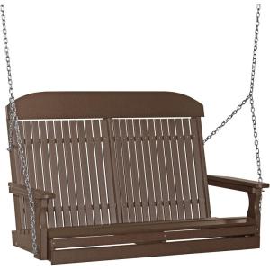 imageLuxCraft 4 Poly High Back Classic Porch Swing Made with Recycled Plastics  Made in USA Dove Gray ampamp BlackChestnut Brown