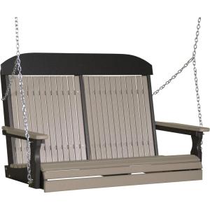 imageLuxCraft 4 Poly High Back Classic Porch Swing Made with Recycled Plastics  Made in USA Dove Gray ampamp BlackWeatherwood  Black