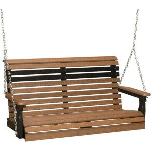 imageLuxCraft 4 Poly Rollback Plain Porch Swing Made with Recycled Plastics  Made in USA Chestnut BrownAntique Mahogany  Black