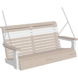 imageLuxCraft 4 Poly Rollback Plain Porch Swing Made with Recycled Plastics  Made in USA Chestnut BrownBirch  White