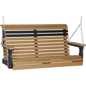 imageLuxCraft 4 Poly Rollback Plain Porch Swing Made with Recycled Plastics  Made in USA Chestnut BrownCedar  Black