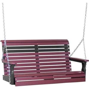 imageLuxCraft 4 Poly Rollback Plain Porch Swing Made with Recycled Plastics  Made in USA Chestnut BrownCherrywood  Black