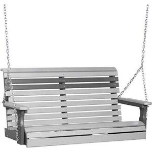 imageLuxCraft 4 Poly Rollback Plain Porch Swing Made with Recycled Plastics  Made in USA Chestnut BrownDove Gray  Slate
