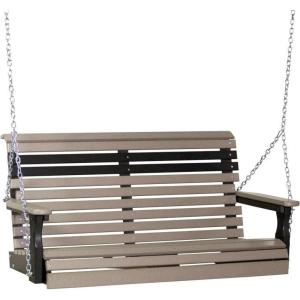 imageLuxCraft 4 Poly Rollback Plain Porch Swing Made with Recycled Plastics  Made in USA Chestnut BrownWeatherwood  Black