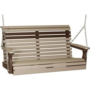 imageLuxCraft 4 Poly Rollback Plain Porch Swing Made with Recycled Plastics  Made in USA Chestnut BrownWeatherwood  Chestnut Brown