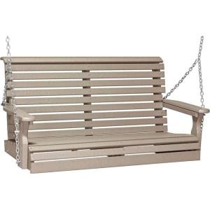 imageLuxCraft 4 Poly Rollback Plain Porch Swing Made with Recycled Plastics  Made in USA Chestnut BrownWeatherwood
